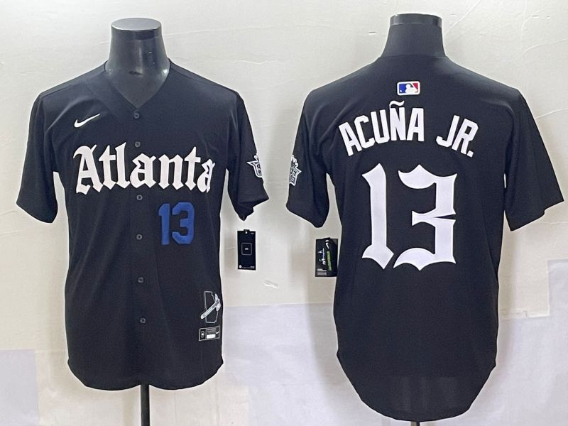 Men 2025 Atlanta Braves #13 Acuna jr Black Five generations Joint Name Nike MLB Jersey style 7